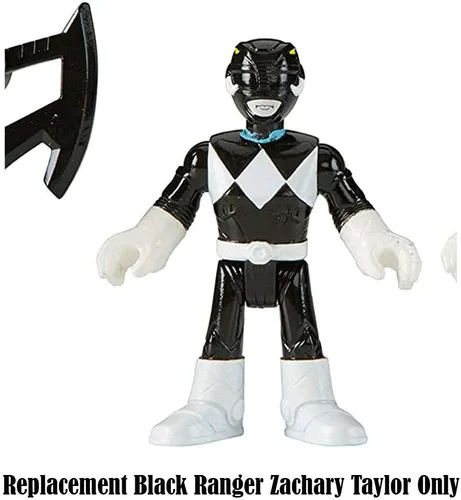 Vista 5 de Imaginext Figura de repuesto Power Rangers Playset CHH57 - Ranger negro y Ranger azul ~ Reemplazo Black Ranger Zachary Taylor, negro, blanco