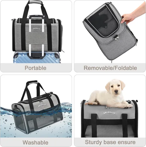 Vista 5 de Transportador de mascotas aprobado por aerolíneas para gatos y perros pequeños (hasta 18 libras) - Transportador de viaje de lados suaves