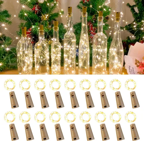 Vista 14 de Etinga Paquete de luces LED para botellas de doble batería, 6.6 pies, 20 LED, el doble de tiempo de iluminación, para uso en interiores