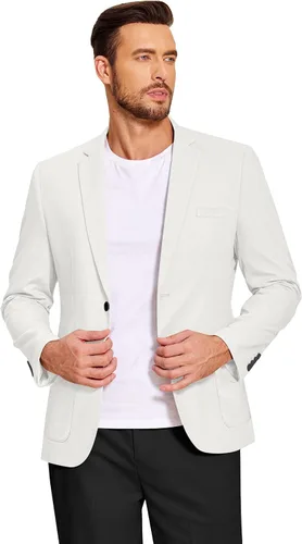 Vista 2 de COOFANDY Blazer casual de lino para hombre, ligero, ajuste regular, chaqueta deportiva con un botón