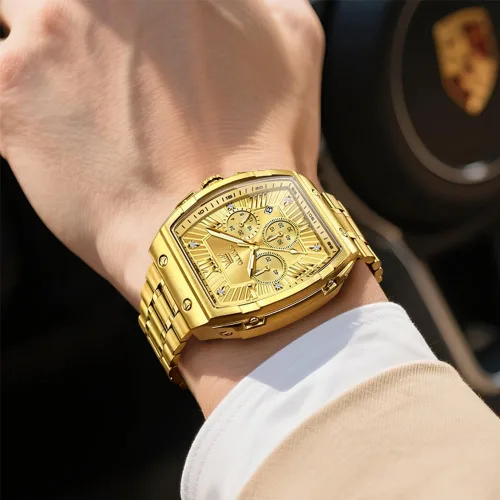 Vista 2 de OLEVS Relojes para Hombres Cronógrafo Impermeable Cara Rectangular Fase Lunar Correa de Acero Inoxidable Relojes de Vestir para Hombres Luminoso