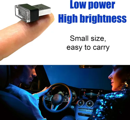 Vista 6 de 4 PCS Lámpara de Atmósfera Interior de Coche LED USB, Mini Luz Nocturna LED Portátil, Kit de Iluminación Ambiental de Maletero con Interfaz USB