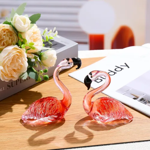 Vista 6 de Juego de 2 figuras de flamencos de cristal rosa, regalos para parejas y mujeres, flamencos de vidrio soplado a mano, Día de la Madre, aniversario