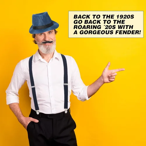 Vista 4 de Disfraz de los años 20 para hombre, atuendo con accesorios, chaleco de gángster de Gatsby, sombrero de fieltro, reloj de bolsillo vintage, tirantes