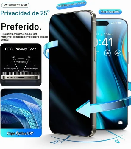 Vista 2 de Paquete de 3 protectores de pantalla de privacidad para iPhone 16 Pro + 2 fundas para lentes