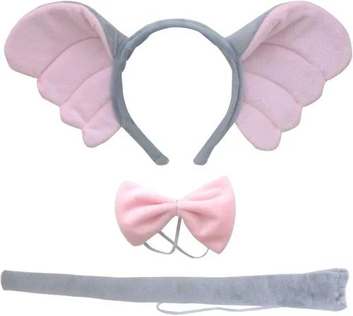 Vista 3 de Disfraz de elefante gris diadema con orejas de nariz coleta corbatín y patas falda tutú kit de fantasía para Halloween fiesta de cosplay