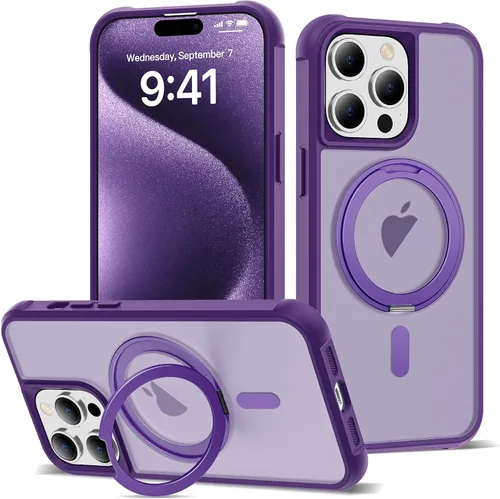 Vista 32 de Funda para iPhone 11 de 6.1 pulgadas con soporte de anillo magnético giratorio de 360°, compatible con MagSafe ligera y translúcida mate, funda