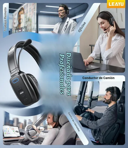 Vista 6 de Auriculares Bluetooth Trucker, micrófono con cancelación de ruido AI de 60 horas para conducir Mute Button, Multipoint Pairing, Single-Ear Design