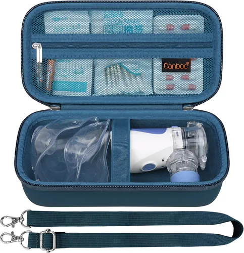 Vista 9 de Canboc Estuche de viaje para nebulizador inhalador portátil de mano, nebulizador de compresión para el hogar para adultos y niños, bolsillo de malla