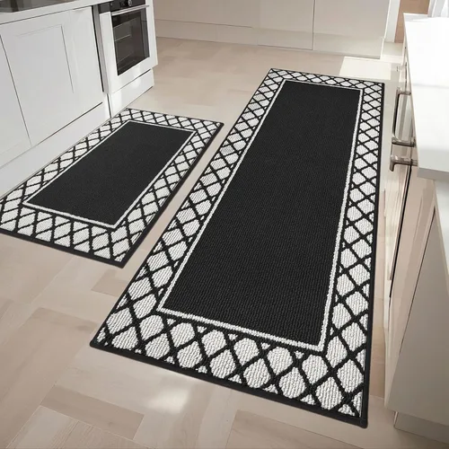 Vista 13 de COSY HOMEER Juegos de 2 Alfombras de Cocina Lavables Antideslizantes Tapetes de Cocina para Piso Absorbentes Alfombra Corredor de Cocina