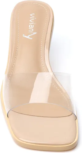 Vista 6 de vivianly Sandalias de tacón transparente para mujer, tacones gruesos transparentes, sin espalda, puntera abierta, sin cordones, zapatos de vestir