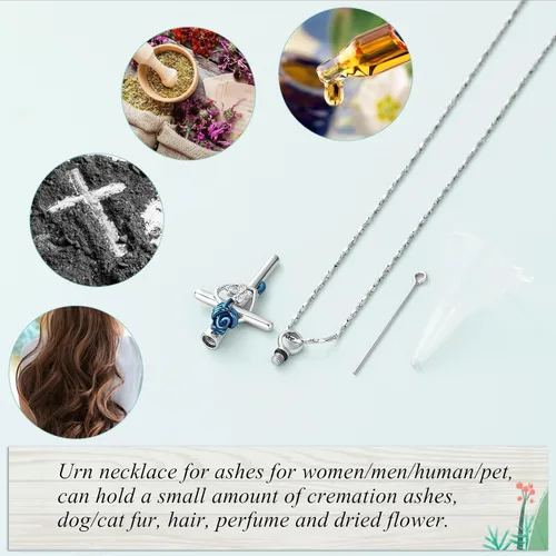 Vista 5 de Imrsanl Collar de urna de cruz de mariposa rosa para cenizas, joyería de cremación, colgante para hombres y mujeres, joyería conmemorativa