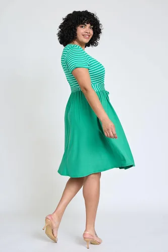 Vista 6 de Eloges - Vestido midi de manga corta en contraste para mujer con bolsillos S-3X Plus