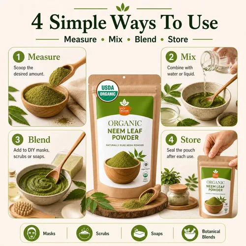 Vista 6 de SPICY ORGANIC Polvo de neem – 16 onzas – Certificado USDA orgánico – Sin OMG – Polvo de hojas de neem secas frescas para cabello y piel saludables