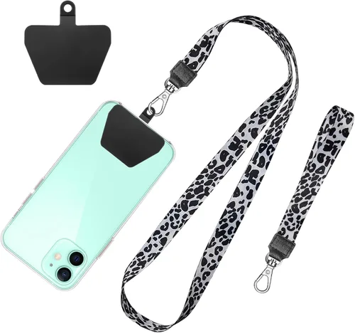 Vista 13 de SHANSHUI Cordón para teléfono, correa para el cuello y correa para la muñeca, soporte universal para funda de teléfono, anclaje para todos los Negro