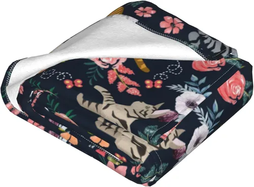Vista 4 de Manta de flores de gato, suave, cálida, ligera, acogedora manta de felpa para cama, sofá, oficina, decoración de regalos para niños y mujeres, 50 x