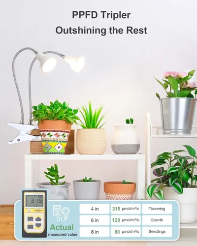Vista 2 de Luces de cultivo para plantas de interior, luz de crecimiento de espectro completo con LED rojo blanco cálido, luz de planta de clip de doble