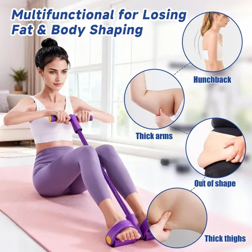 Vista 6 de Correa de resistencia con pedal multifuncional, banda elástica de 8 tubos con asa, equipo de ejercicio de yoga para dar forma al cuerpo, cuerda