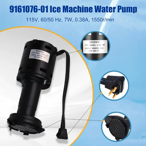 Vista 5 de 9161076-01 Bomba de agua compatible con modelos de máquina de hielo ice-o-matic reemplazar hartell GPP-1MH-1P HRIM-21-115 803338 115V 1550RPM