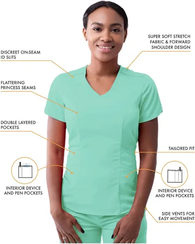 Vista 3 de Adar Pro - Conjunto moderno de ropa quirúrgica atlética para mujer, Camiseta quirúrgica moderna con cuello en V y pantalones quirúrgicos de yoga