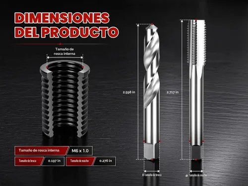 Vista 3 de BILITOOLS Kit de reparación de rosca M6 x 1.0 con inserto de buje sólido