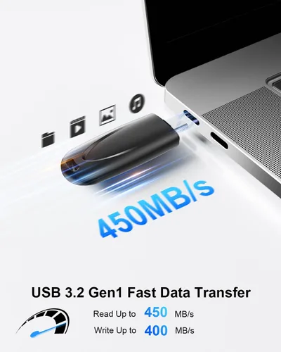 Vista 2 de Unidad flash USB C de 256 GB de hasta 450 MB/s, USB 3.2 Gen 1 tipo C compatible con Android, iPhone 15/16, portátiles, tabletas, negro