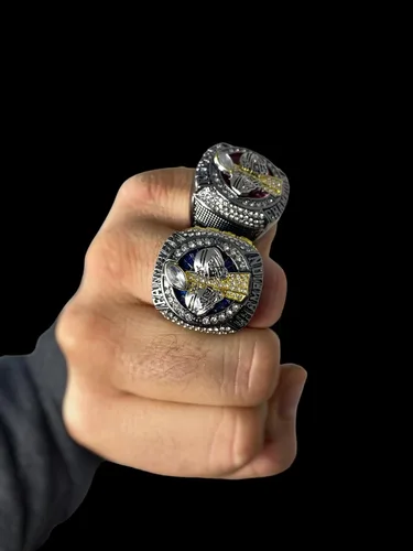 Vista 4 de Legacy Rings Anillo de trofeo del campeonato de fútbol de fantasía 2023 Gunmetal y tono dorado Premio para campeón FFL talla 11