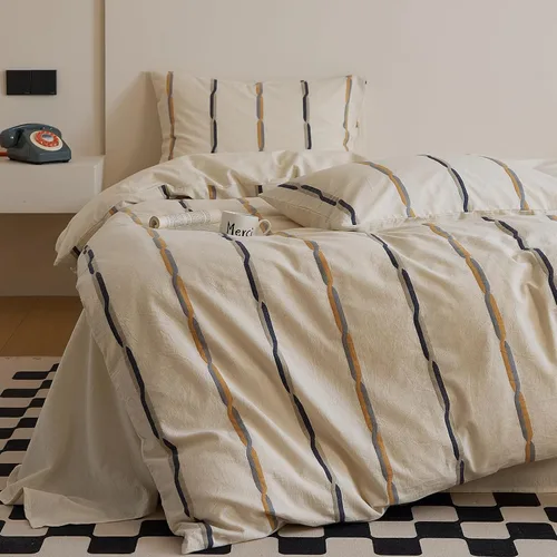 Vista 203 de mixinni Juego de funda de edredón vintage a rayas, tamaño twin, juego de ropa de cama de 3 piezas, 100% algodón lavado, suave y transpirable, funda