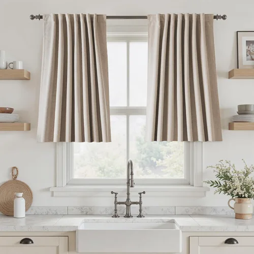 Vista 77 de UHITECH Cortinas cortas de lino de 24 pulgadas de largo para ventanas pequeñas de granja, cortinas opacas modernas para sala de estar, pestañas