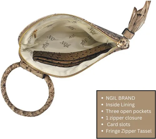 Vista 5 de NGIL Mini bolso de pulsera de piel sintética para mujer con borla de flecos, cartera de pulsera para mujer