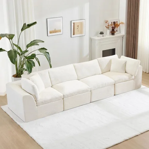 Vista 19 de Sofás de nube beige para sala de estar, sofá deshuesado de 3 plazas, sofá modular seccional, no requiere montaje, tapizado de chenilla, moderno