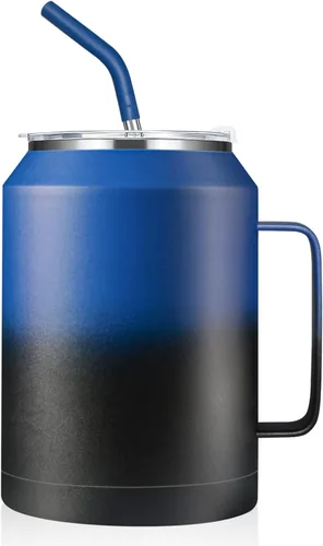 Vista 13 de zenbo - Vaso de acero inoxidable aislado al vacío con asa, tapa y popote, mantiene las bebidas frías hasta 36 horas, cuerpo a prueba de sudor, apto