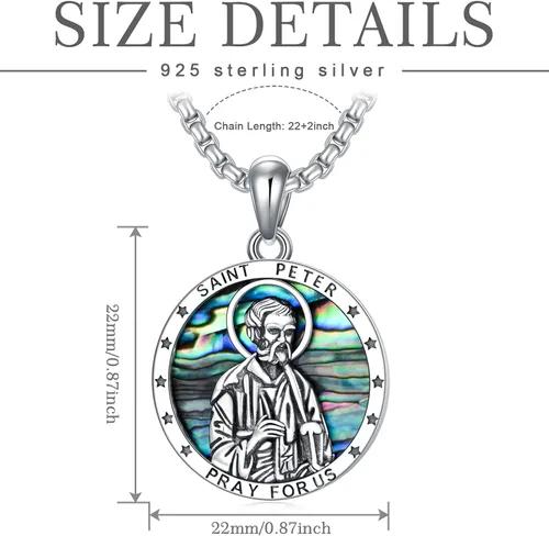 Vista 6 de SHUSUKUE Collar de plata de ley 925 con colgante de San Miguel, José, Jude, Antonio, Pedro, Virgen María, Jesús, Arcángel, Ángel Guardián, Amuleto