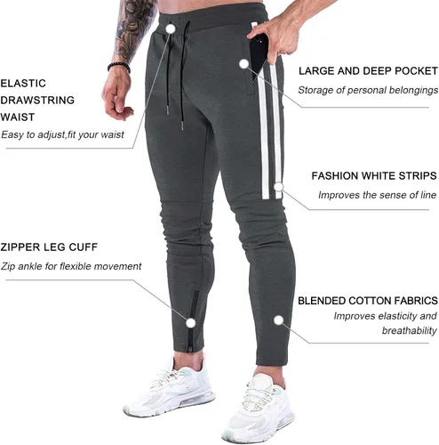 Vista 2 de DIOTSR Pantalones deportivos de entrenamiento para hombre, pantalones de correr ajustados para hombre, pantalones deportivos de gimnasio a rayas
