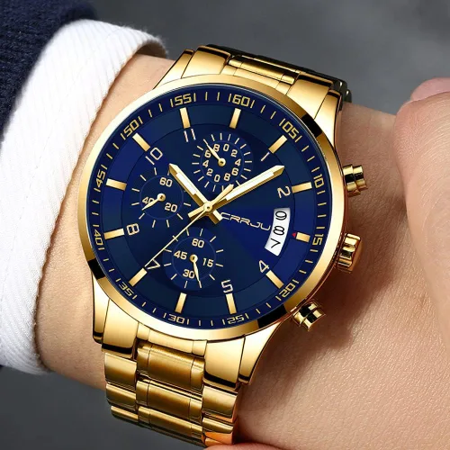 Vista 5 de CRRJU - Reloj de pulsera de acero inoxidable para hombre resistente al agua cronógrafo correa de acero inoxidable