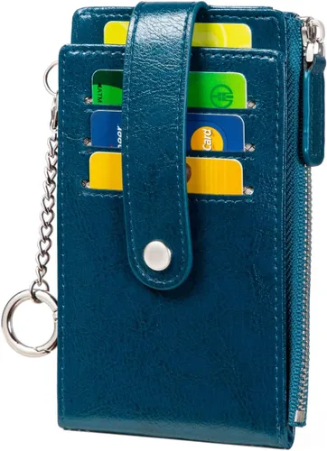 Vista 10 de Huztencor Tarjetero de crédito para mujer, cartera pequeña RFID para mujer, delgada, funda para tarjetas con cremallera múltiple con llavero