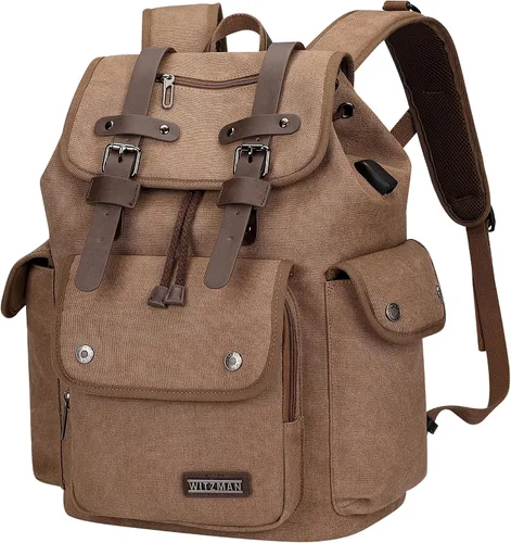 Vista 12 de WITZMAN Mochila de lona para hombre, mochila vintage para laptop de 15.6 pulgadas, mochila de viaje de alta capacidad casual (A8004 verde militar)