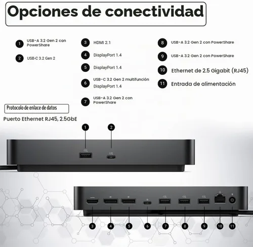 Vista 2 de Dell Pro Smart Dock SD25 Paquete - 10Gbps, 3 Años de Garantía, Soporta Monitores Duales/Triples y Pantallas 4K con Fuente de Alimentación de 180W