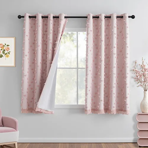 Vista 18 de MYSKY HOME - Cortinas opacas rosadas para dormitorio de niñas de 54 pulgadas de largo, cortinas cortas para tratamiento de ventanas, 100% cortinas