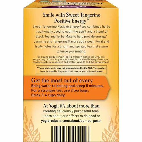 Vista 3 de Yogi Té de energía positiva de mandarina dulce, 16 bolsas de té por paquete (6 paquetes), té energético orgánico de mandarina, incluye hoja de té