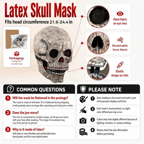 Vista 6 de Máscara de calavera de látex para adultos con mandíbula móvil