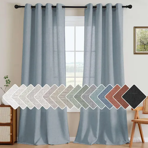 Vista 38 de H.VERSAILTEX Elegant - Cortinas texturizadas de lino natural mezclado con eficiencia energética, filtrado de luz, con ojales de níquel