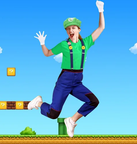 Vista 5 de Lomealy Super Bros Gorras Gorras Bigotes Tirantes Elásticos Guantes Botones Cosplay Disfraz