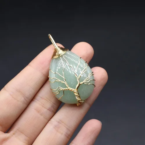 Vista 3 de 4 colgantes de piedra natural con forma de gota de agua al azar, cristal curativo, ágata de árbol de la vida, dijes para hacer joyas, collares