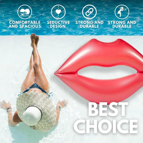 Vista 4 de Flotador gigante de labios rojos para piscina – Tumbona de agua extragrande para adultos de 70.86 x 62.99 pulgadas, flotador de piscina inflable