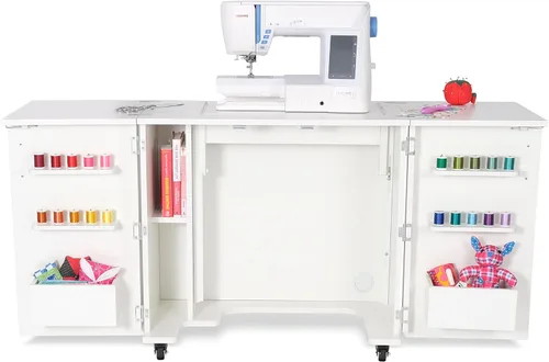 Vista 7 de Gabinete de costura y acolchado Kangaroo Bandicoot de Arrow Sewing con elevación, para sala de estar, color blanco ceniza