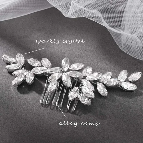 Vista 10 de Unicra - Peine para el pelo de boda de cristal plateado para novia, accesorio para el cabello con diamantes de imitación para mujeres (A-plateado)