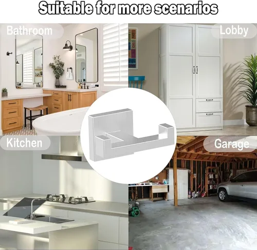 Vista 6 de BOZWELL Ganchos dobles para toallas para baño, montaje en pared de níquel castrado, estilo cuadrado simple y moderno, gancho para bata y abrigo