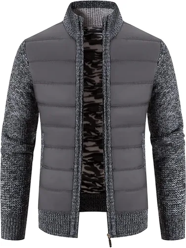 Vista 3 de WYUTX Men's Knitted Cardigan Sweater Causal Long Sleeve Stand Collar Thick Full Zip Cable Knit Cardigan Sweater with Pockets