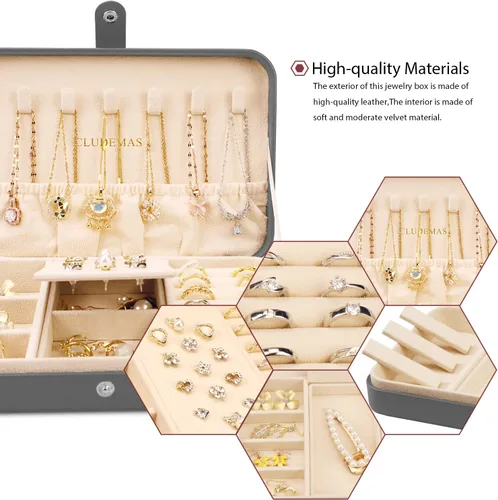 Vista 4 de CLUDEMAS Joyero organizador de viaje para mujeres y niñas pequeñas cajas de almacenamiento de joyas de piel sintética soporte portátil para joyas